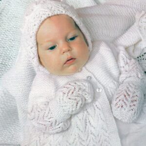 BABY MATINEE JACKET, BONNET, BOOTIES, MITTENS & SHAWL IN SNUGGLY 3 PLY-Printed pattern in the post
