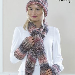Cardigan, Scarf, Hat & Wrist Warmers Knitted in Explorer Super Chunky-Printed pattern in the post