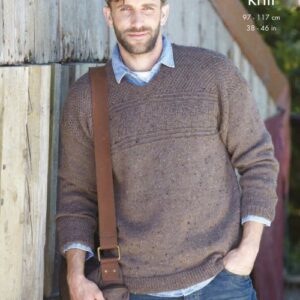 Mens Round & V-Neck Sweaters Knitted in Homespun DK-Printed pattern in the post